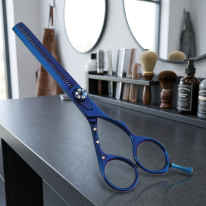 Ciseaux à cheveux bleus pour cheveux clairsemés, en acier inoxydable, 30 dents, pointe arrondie, pour droitiers, manche long, ciseaux de salon - Product Image 2