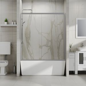 Cabine <span class=keywords><strong>de</strong></span> <span class=keywords><strong>douche</strong></span> murale à porte <span class=keywords><strong>coulissante</strong></span> chromée sur baignoire avec poignée en acier inoxydable - Product Image 2