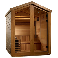 Sauna Hemlock Modern Outdoor Harga Terjangkau untuk 4-6 Orang dengan Atap Runcing untuk Taman, Panel Kontrol Pemanas Kayu/Listrik