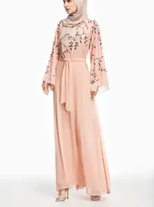 New Types Long Sleeve Floor Length Evening Dresses Luxurious Islamic Clothing Abaya Kaftan Muslim Dress