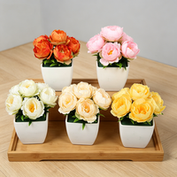 Bonsai Peony Artifisial Realistis 2026, Tanaman Pot Mini Multi-warna, Dekorasi Natal, Thanksgiving, Tahun Baru Gaya Nordik, Butik
