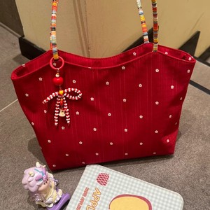 Bolso Tote de Lona con Flores Rojas Estilo Coreano, Nuevo Color Personalizado, Tejido, con Dos Asas, Cierre, Impermeable, Gran Capacidad - Product Image 5