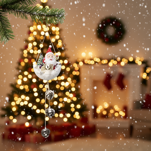 Christmas Ornament Santa Claus With Bells Hanging Decoration Round Painted Plastic Fabric Pearl Cotton - Product Image 2