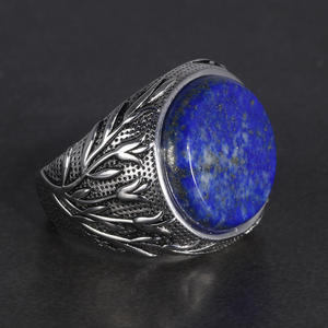 Bague personnalisée en argent sterling 925 massif véritable, gravée de branches d'arbre en <span class=keywords><strong>lapis</strong></span>-<span class=keywords><strong>lazuli</strong></span> naturel, pour homme, style turc, avec pierres précieuses - Product Image 3