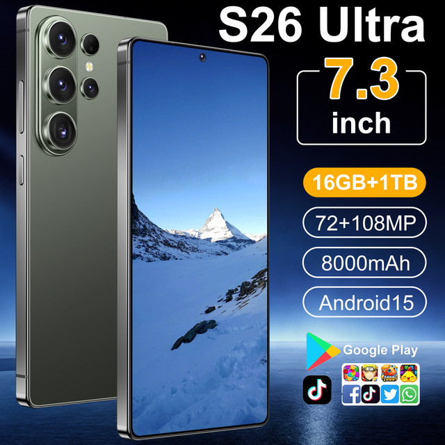 New S26 Ultra 16GB+1TB 7.3 Inch Punch Hole Screen Mobile Phone Brand New Sealed Foreign Trade Global Version