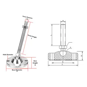 Chân Cân Bằng Công Nghiệp Nặng Bằng Thép Không Gỉ 304 Chân Xoay Điều Chỉnh Thông Dụng M16 Với Đế Dia 100Mm