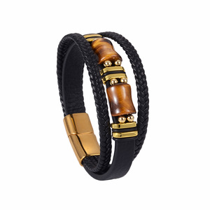 Tiger Eye <b>Bracelet</b> <b>For</b> <b>Men</b> Multi Layer Leather <b>Rope</b> Bangle Stainless Steel Magnetic Clasp Jewelry Everyday Wear - Product Image 4