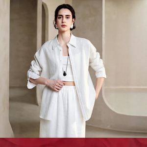 Conjunto de <span class=keywords><strong>Camisa</strong></span> Blanca de Lino Francés Estilo Old Money para Mujer, Verano 2026, Ligero, Holgado, Informal, con Pantalones Rectos por Encima de la Rodilla - Product Image 3