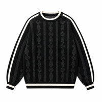 Pull à col rond en tricot rayé en mélange d'acrylique et de nylon doux et chaud pour homme, manches longues, pour la vente en gros