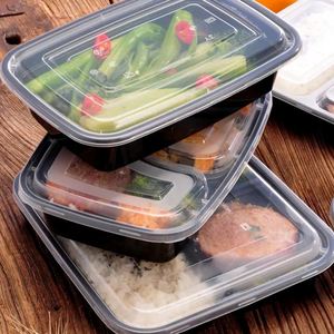 Meilleures ventes : Contenants alimentaires carrés noirs en plastique jetables, sans BPA, résistants aux fuites, compatibles micro-ondes, avec couvercles, pour la restauration à emporter - Product Image 3