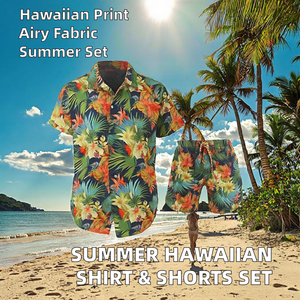 New Summer Floral Casual Breathable <b>Knitted</b> 100% Polyester 300g Tracksuit Men's Beachwear 2 Piece Custom T-shirt Shorts <b>Set</b> - Product Image 2