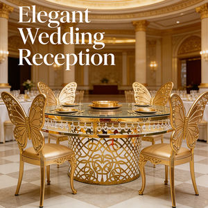 Elegante Mesa de Comedor Redonda de Acero Inoxidable con Tapa de Cristal, Mesa Dorada de Lujo para Hotel, Banquete Comercial, Boda - Product Image 2