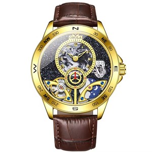 Reloj Mecánico Automático de Lujo para Hombre ONOLA 3868, Esfera con Diseño de la Tierra, Bisel con Brújula y Cielo Estrellado, Correa de Cuero - Product Image 4