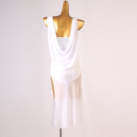 Robe de danse longue à bretelles spaghetti, col drapé, strass, pour la danse moderne, performance et compétition