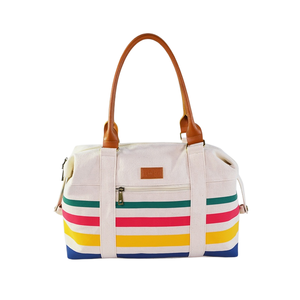 Bolso de Mano de Lona con Rayas Clásicas, Estilo Inglés, Colores Personalizados, Bordado con Diamantes, Cierre de Dos Cremalleras, para Mujer - Product Image 1