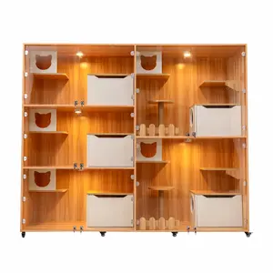 Maison d'élevage de meubles de chat d'affichage en bois de luxe intérieur personnalisé privé avec plate-forme jouant et dormant maison de Villa pour animaux de compagnie - Product Image 1