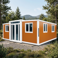 Casa Container Monomodulare Arancione Ondulato con Telaio Bianco Prefabbricato Modulare per Ufficio, Studio, Casa, Installazione Rapida, Portatile