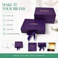 Boîte cadeau carrée à fermeture magnétique, en papier, sur mesure, réutilisable, avec doublure en carton violet et or, pliable