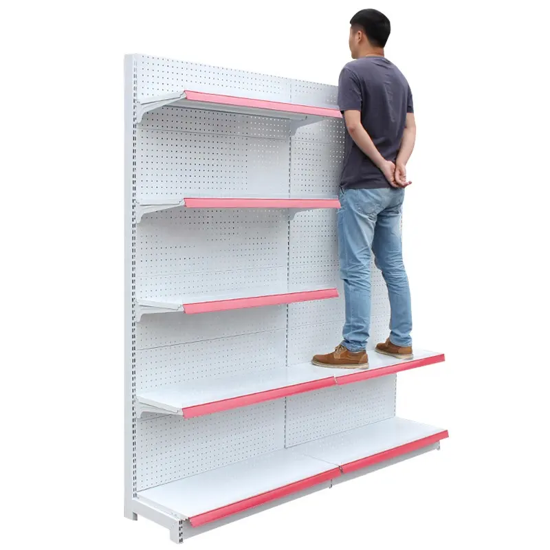 Low MOQ Custom Heavy Duty Iron Metal Retail Shelf Display Supermarket Gondola Shelving Rack shelves for retail store price