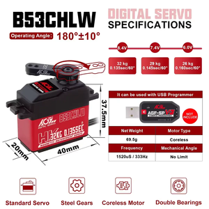 AGFRC B53CHLW - Motor Digital Programable sin Núcleo, 32 kg de Torque, 0.135S, IP67, Carcasa de Aluminio Mediana, Resistente al Agua, para Barcos RC - Product Image 6