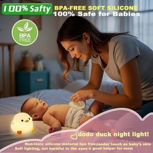 Veilleuse Canard Mignon <span class=keywords><strong>DoDo</strong></span>, Lampe Canard en Silicone Alimentaire Souple, Lumière de Chevet Dimmable pour Bébé, Enfants, Crèche, Rechargeable par USB - Product Image 5