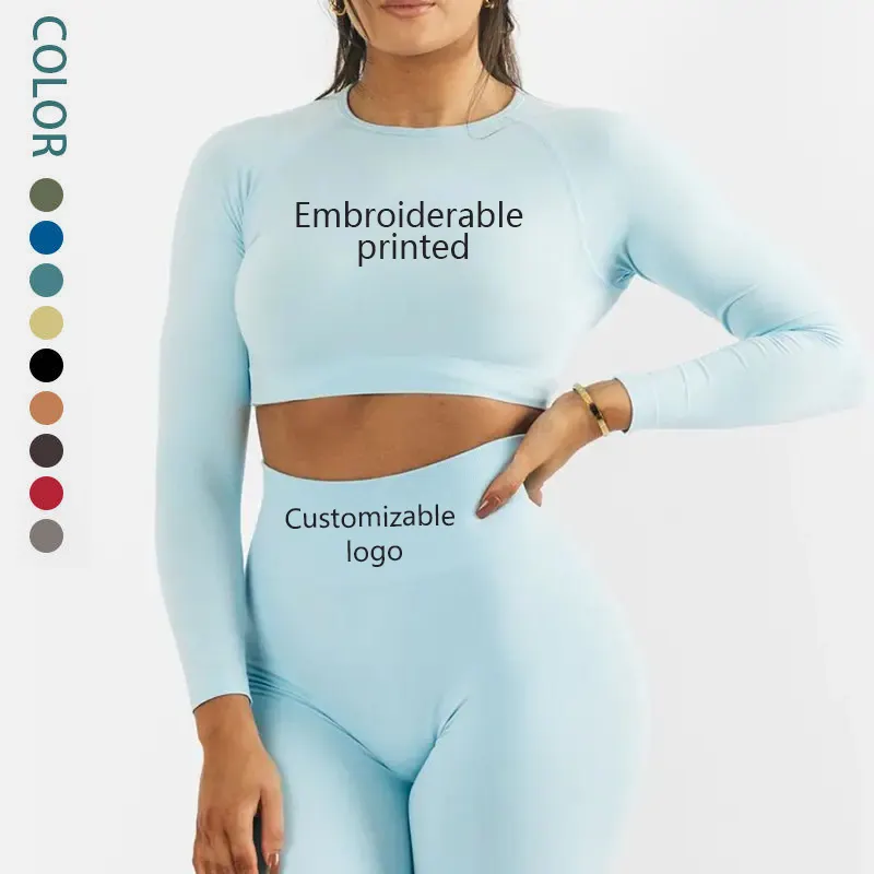 Pantalon d'entraînement de fitness avec logo personnalisé ensemble de leggings de yoga et de sport de haute qualité Scrunch Butt Seamless 2 Sets de taille haute pour femmes