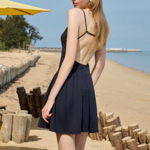 Women's Square Neck Spaghetti Strap A-Line Mini <b>Dress</b> Knitted Fitted <b>Sleeveless</b> Solid Color Casual <b>Summer</b> <b>Dress</b> - Product Image 3