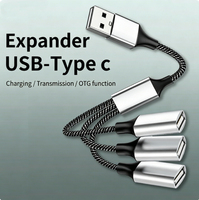 Adaptador USB Hub de 3 Puertos OTG, Divisor USB 2.0, Cable de Extensión USB C con Malla de Nailon, 3A Carga Rápida