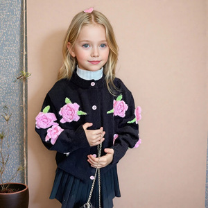 <span class=keywords><strong>Pull</strong></span> en tricot pour filles, nouvelle collection automne-hiver 2026, col rond tendance, cardigan à fleurs 3D, <span class=keywords><strong>pull</strong></span> pour filles - Product Image 1