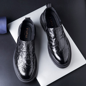 Fapal Men's Genuine Leather Loafers Slip-On Low Heel <b>Rubber</b> Outsole British Style Casual Shoes - Product Image 4