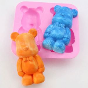 Eco-Friendly 2 Hole New Style Strawberry Bear Shape <b>Silicone</b> Cake Soap Hand Make <b>Resin</b> Diy Candle <b>Mold</b> Reused Home Bake OEM\ODM - Product Image 1