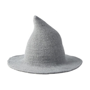 Sombrero de bruja de Mago para Halloween, disfraz de lana de punto para adultos, disfraz elegante, gorra puntiaguda rosa al por mayor para hombres y mujeres, informal - Product Image 5
