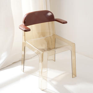 Chaise de salle à manger en plastique acrylique transparent au design moderne avec accoudoirs et dossier ergonomique, pour usage domestique, extérieur et intérieur, idéale pour les restaurants - Product Image 2