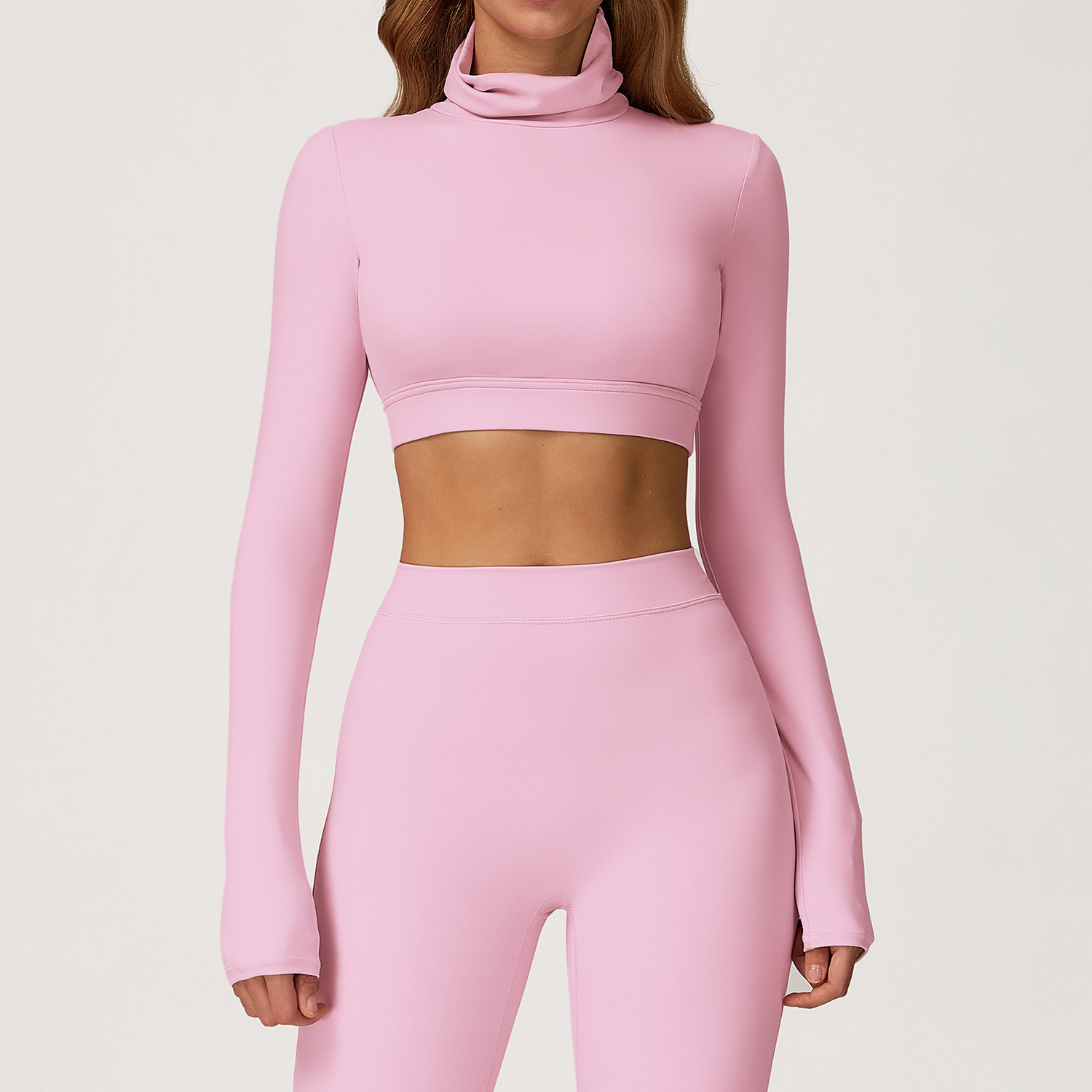 XW-ECX4507 Tight Long Sleeves Gym Fitness Clothes Slim Sports Running Comfortable High Collar Backless Pilates Top for Women