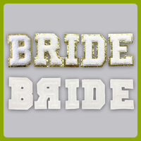 Patchs brodés de paillettes en PVC thermocollants, patchs alphabet en chenille effet serviette, patchs à paillettes pour la décoration de vêtements, patchs en tissu, patchs BRIDE en anglais