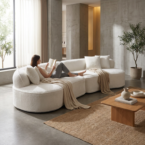 Divano in Tessuto Chenille Bianco da 110 Pollici per Quattro Persone con Spugna Rigida 30D <span class=keywords><strong>e</strong></span> 4 Cuscini per Arredamento Soggiorno - Product Image 1