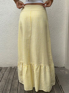 Jupe parapluie tissée de couleur unie 2025 été nouveau tout-match <span class=keywords><strong>mi</strong></span>-long femmes décontracté a-ligne Design - Product Image 4