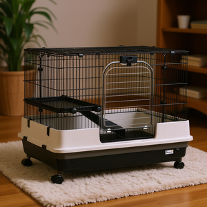 Cage à animaux Petmate à 2 niveaux, petite, en fil d'acier noir, avec plateau amovible et roulettes, pour lapins, chinchillas, gerbilles, utilisation en intérieur - Product Image 2