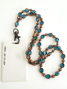 Custom Lanyard Phone <b>Chain</b> Gorgeous Handmade Blue Eyeglass <b>Chain</b> OR Badge Holder Handmade Beaded Lanyard for Work ID or <b>Keys</b> - Product Image 2