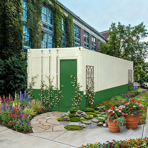 Unité de jardin modulaire verte et blanche en conteneur avec porte et panneaux décoratifs pour usage extérieur - Product Image 1