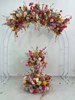 Kunstbloemen boogdecoratie roze oranje rood paars wit lichtblauw roos ranonkel madeliefje cosmos zijde bloemen achtergrond