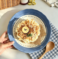Assiette en porcelaine à motif pomme mignon, faite à la main, forme irrégulière, en céramique, pour servir des salades de fruits