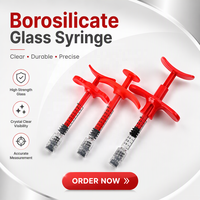 Seringue en verre de 1 ml avec embout Luer Lock et poignée rouge pour produits cosmétiques et comblements dermiques à base d'acide hyaluronique