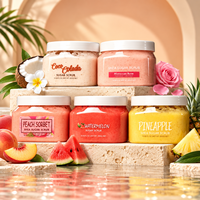 Collection de gommages exfoliants au sucre 300g avec pastèque, pêche, rose, ananas, noix de coco pour une peau plus lisse et éclatante, marque privée