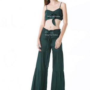 Nouvelle collection 2025 – Ensemble deux pièces décontracté pour femme : crop top court et jupe longue, avec col à nœud, motif uni – Vente chaude OEM - Product Image 2