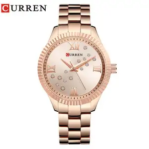 CURREN 9009 Agents de marque montre à quartz fille en or rose à faible coût Bracelet en acier inoxydable Bijoux étanches Montre décontractée concise