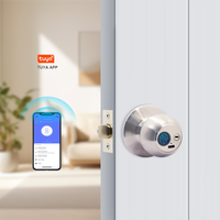 Cerradura Inteligente con Perilla Redonda y Aplicación Tuya, Entrada sin Llave, para Puertas Interiores de Madera, Llave Biométrica con Huella Dactilar, Cerradura Inteligente de Aluminio con Perilla