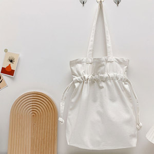 Chất lượng cao bán buôn công suất lớn bông vải <span class=keywords><strong>Tote</strong></span> Túi cho phụ nữ Vai Dây Kéo Túi với dây thừng xử lý - Product Image 3