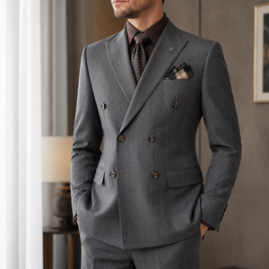 Costume de <span class=keywords><strong>mariage</strong></span> de luxe croisé à revers pointus pour <span class=keywords><strong>homme</strong></span>, 2 pièces, style italien, infroissable, tenue de cérémonie professionnelle pour <span class=keywords><strong>homme</strong></span> - Product Image 1
