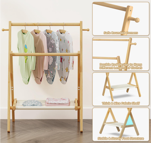 <strong>Mini</strong> Closet Clothes Rack Baby Shower Rack Baby Shower Pets Dolls Baby Clothes Rack with Storage Shelf &amp; Double Rods - Product Image 6